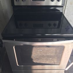 WHIRLPOOL STAINLESS STEEL FLAT SMOOTH TOP STOVE OVEN RANGE WORKS LOOKS LIKE NEW