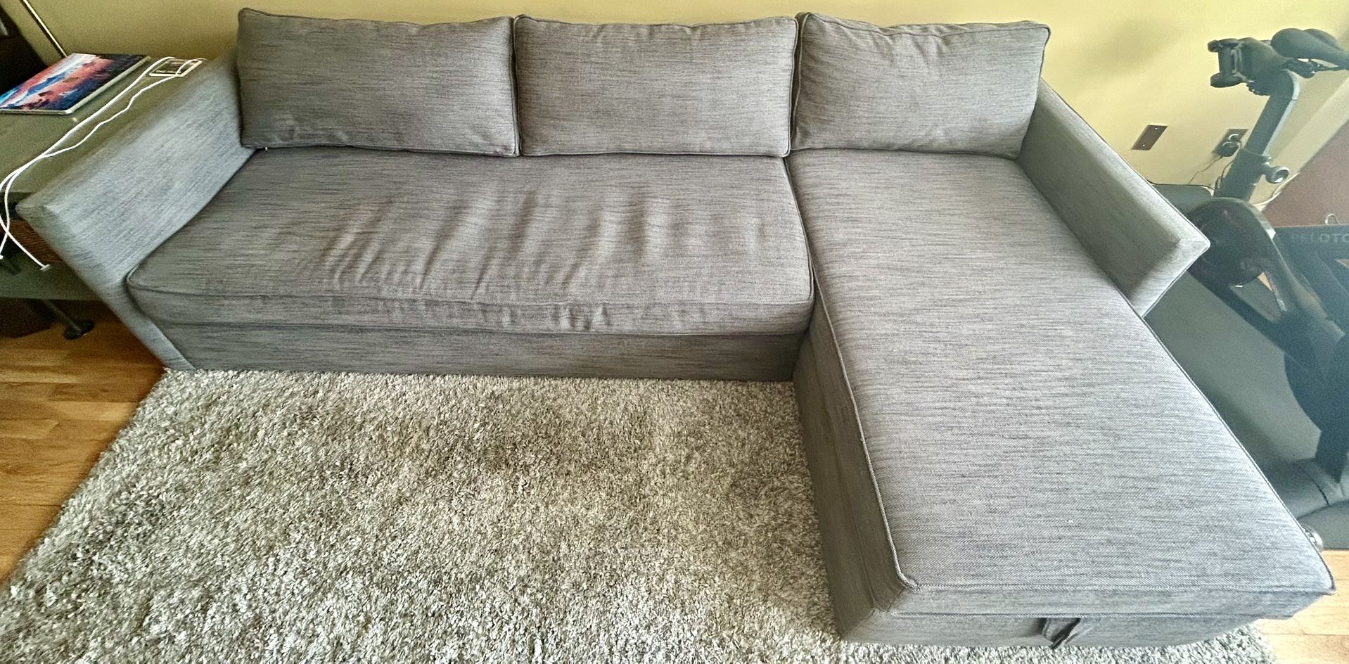 West Elm - Harris - Right Storage Chaise - Sleeper Full Sofa - Basket Slub Pewter Grey Color
