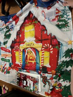 44"x74" Christmas North Pole, elves banner And 2 rectangular table plastic cloths Christmas decor