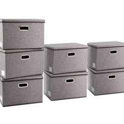 14 Large Foldable Storage Organizer Bins/Baskets with Lids in Linen/Cotton with Handles