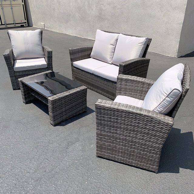 New $390 Patio 4pcs Outdoor Wicker Furniture Rattan Set (Sofa 48x26”, Chair 29x26”, Table 34x20”) 