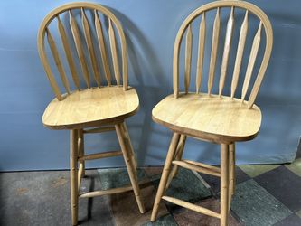 2 Wood Swivel Chairs
