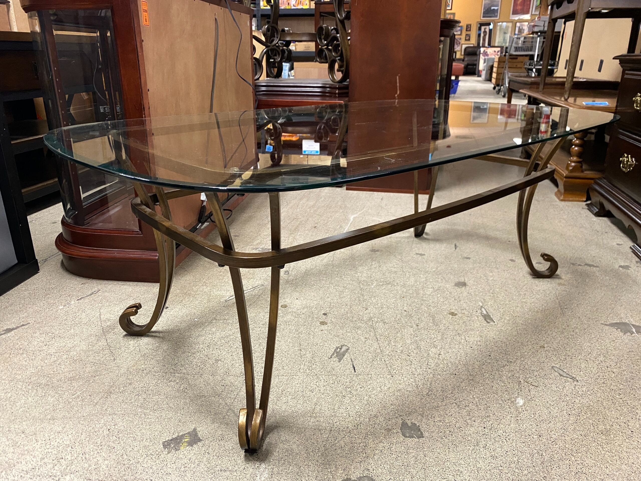 Weathered Brass Glass Top Rectangular Coffee Table