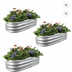 Tramuull 3 pack 4*2*1FT Raised Garden Bed Kits, Outdoor Oval Metal Galvanized Ground Planter Garden Boxes for Planting Plants Vegetables