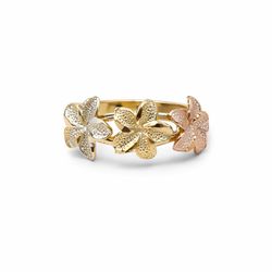 14K Tri Color Flower Ring