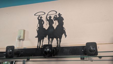 Vintage Western Cowboy Silhouette Metal Wall Art Three Ropers Decor Rustic Home