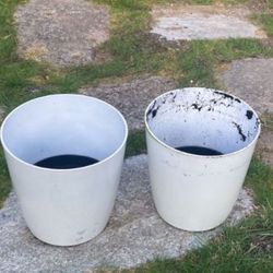 Two 12" X 12” White Self Watering Plastic Garden Pots