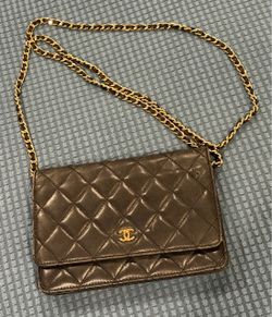 Chanel Classic Quilted Black Shoulder Wallet with Gold Chain
