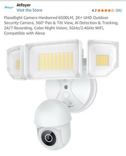 Floodlight Camera Hardwired 6500LM, 2K+ UHD Outdoor Security Camera, 360° Pan & Tilt View, Al Detection & Tracking, 24/7 Recording, Color Night Vision