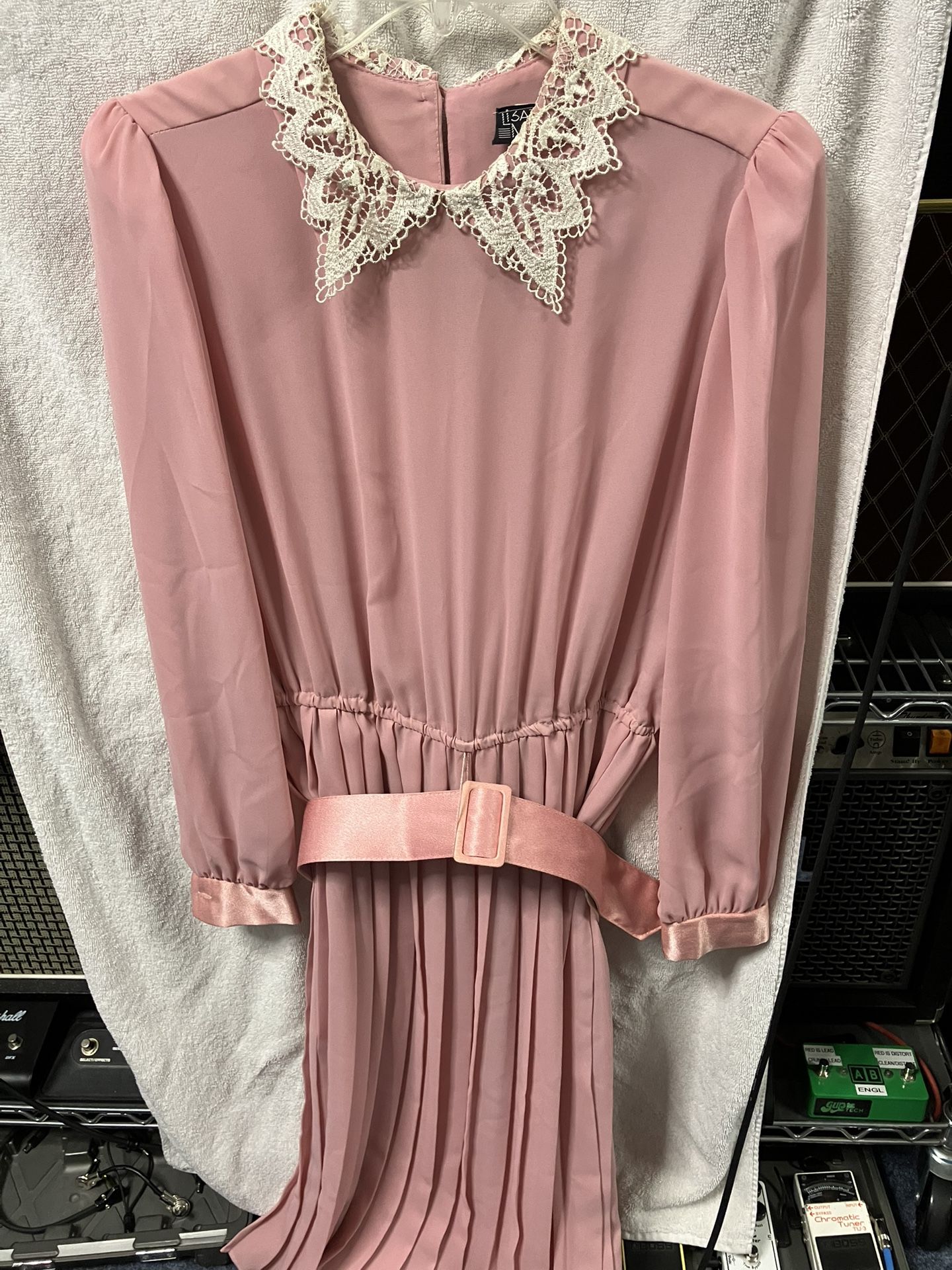 Pink Satin Belted Dress