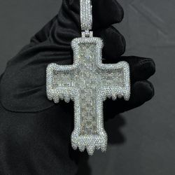 VVS Moissanite Lab Drip Cross Pendant PASS DIAMOND TESTER