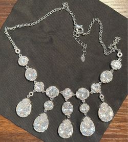 Cezanne Dillard’s Crystal Teardrop Fringe Bridal Statement Necklace