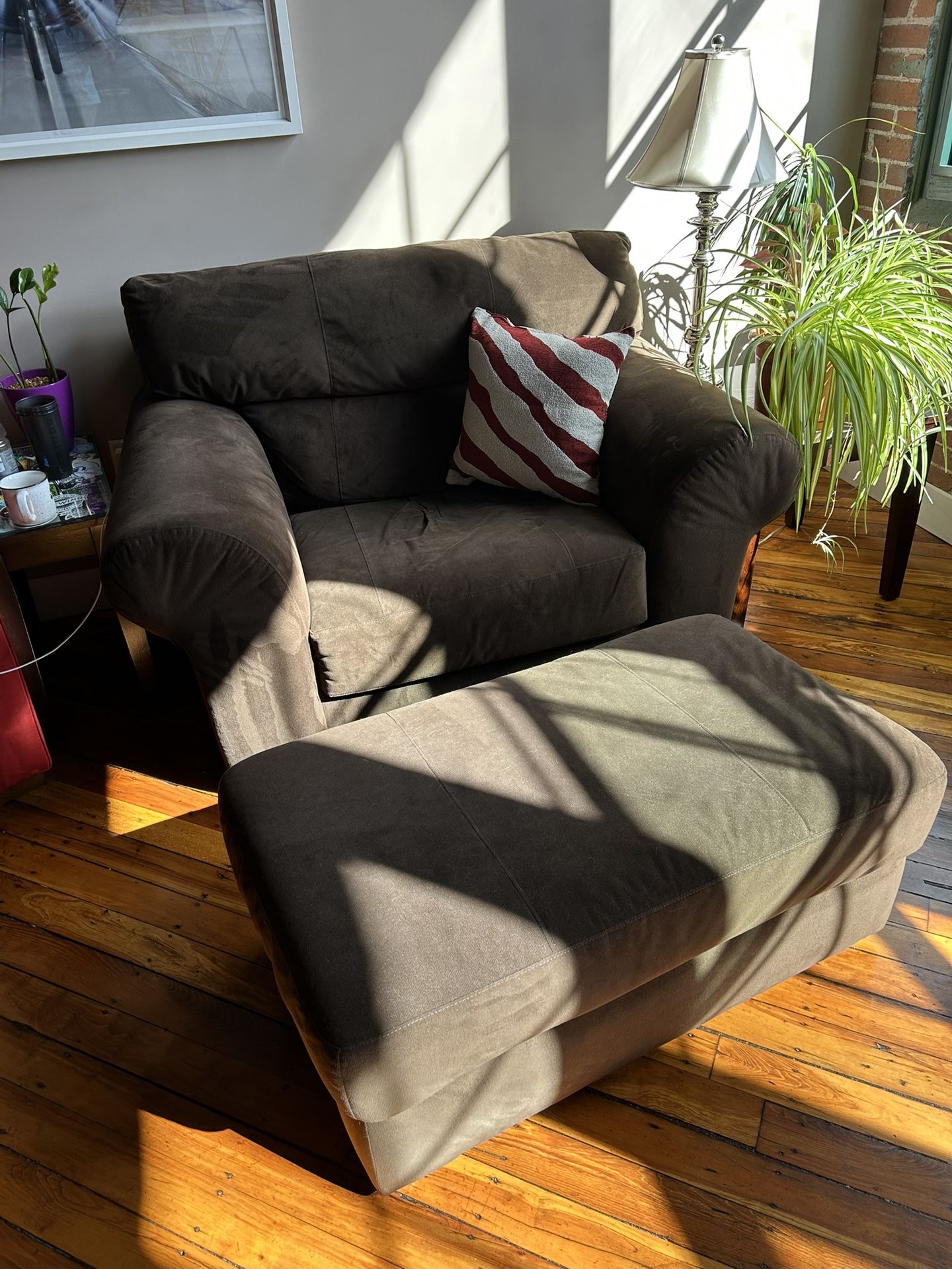 Oversized Brown Chair And Ottoman With Storage