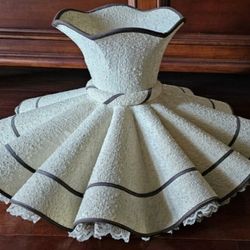 Vintage Lamp Shade Ruffled Dress Skirt Design Crinoline Edges 13x22 Beige 