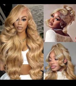 “36” Human Hair Wig Honey Blonde 13x6 200 density body wave