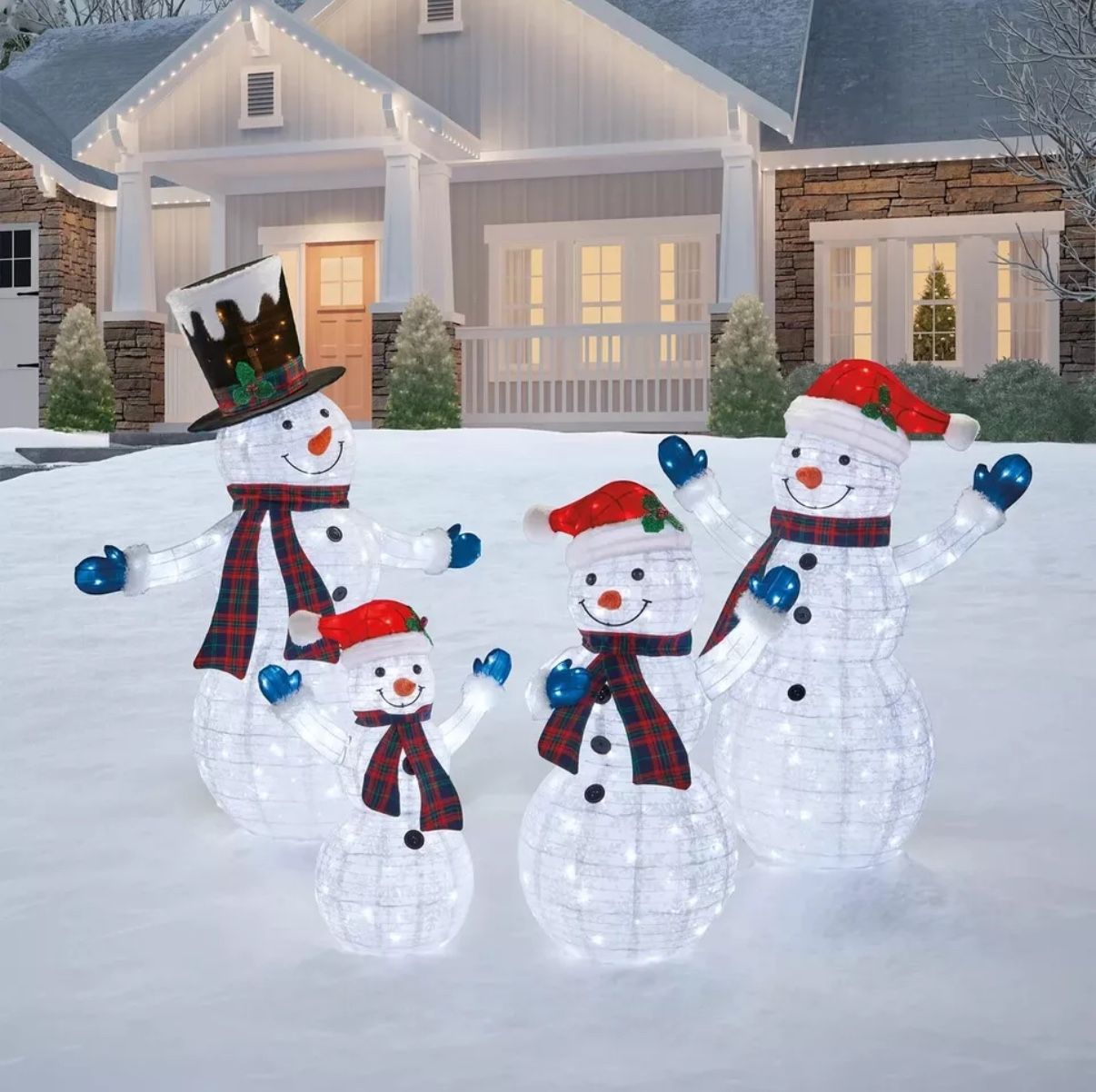 LED Pop-Up Snowman Family Sculpture, Christmas Decorations, Holiday, Outdoor