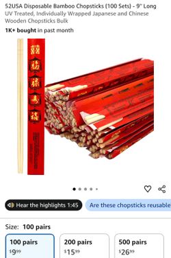 100 sets of wood chopsticks new