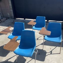 Blue Stackable School Chairs with Foldable Desk x4 - $30 EACH