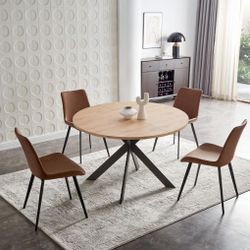 46.4" Round Dining Table Set, Mid Century Modern Round Dining Table for 4-6 Person, w/Steel Legs, Coffee Table for Kitchen Dining Room, Office, Save S