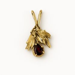 14k Solid Gold Garnet Pendant – Leaf Design, January Birthstone