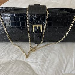 New Leather Italian  Purse black color with gold Plated Stipe 