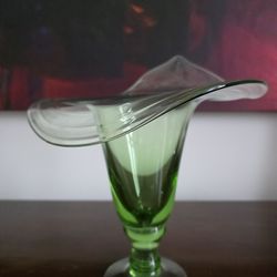 Vintage MCM Bischoff Green Hand Blown Vase