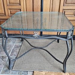 Etched Glass Top Side Or Coffee Table 