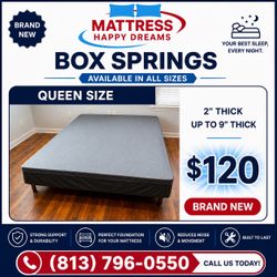Brand New Queen Size Box Spring for Mattress - All Sizes Available - Same Day Pickup & Delivery Available