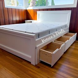 Full Solid Wood Bed With 3 Drawers And Memory Foam Mattress $680