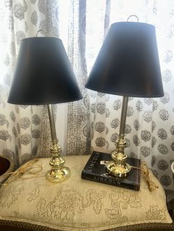 Set Of 2 Gold Lamps With Black Shades