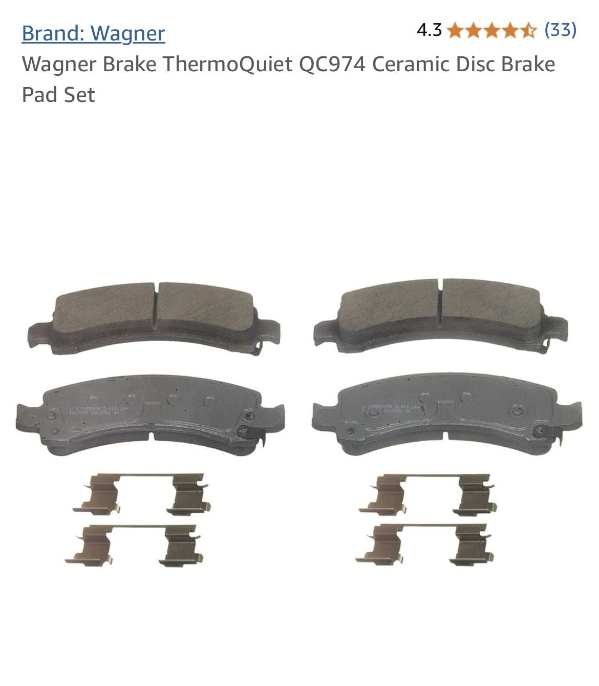 Wagner TQ Rear Brake pads Part #QC974