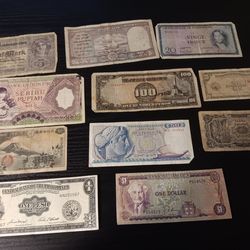 Forien currency paper and coins