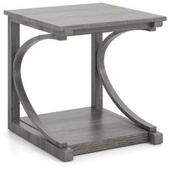Assembled New C-Shaped End Table 24" Square Couch Table w/ Bottom Storage Shelf & Solid Rubber Wood