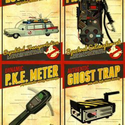 Ghostbusters QMX Tech Poster Set of 4 18"x24" Quantum Mechanix Trap Ecto-1
