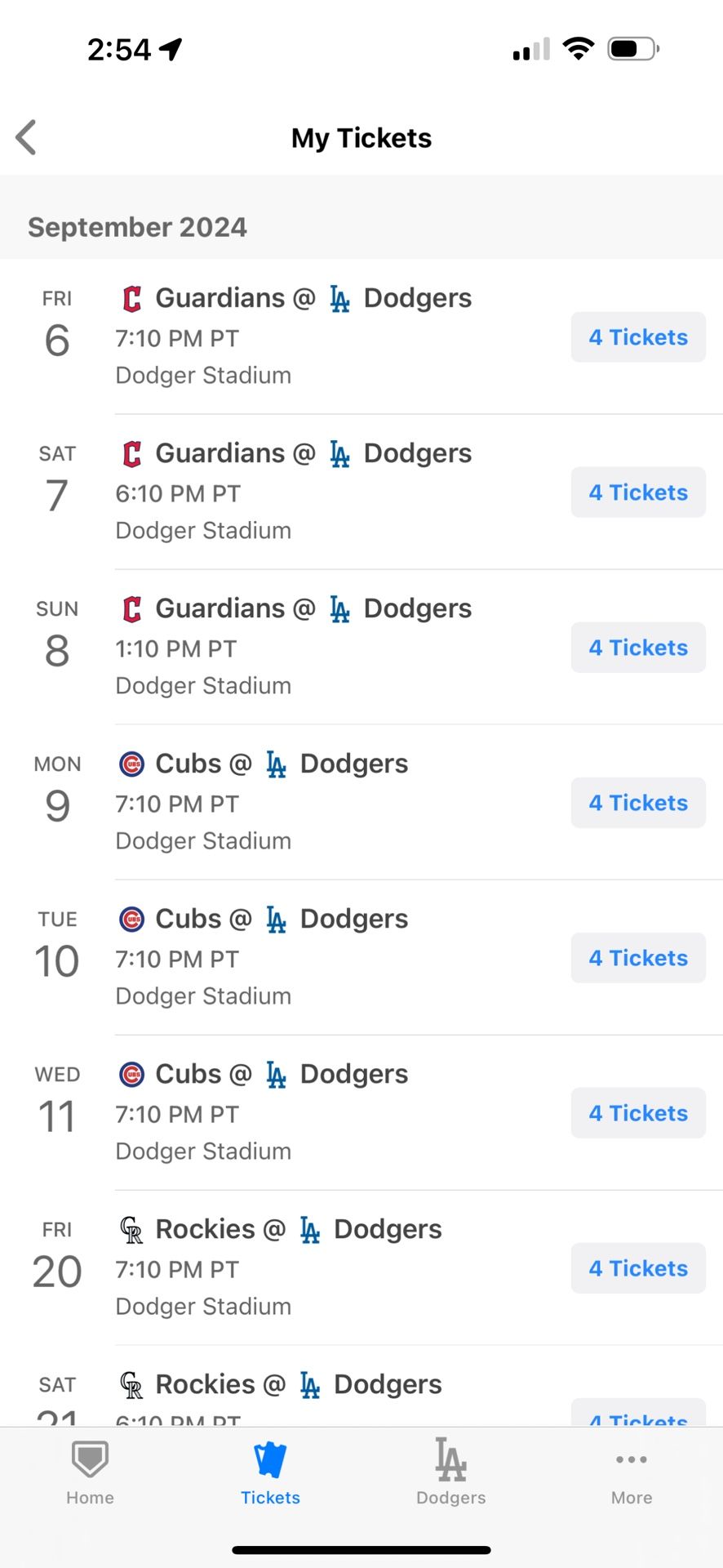LA Dodgers Tickets! Remaining Home Games