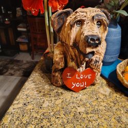 Carving- Cedar -"I Love You " Teddy Bear Free Delivery Within A Reasonable Distance. 17" Tall 14" Wide