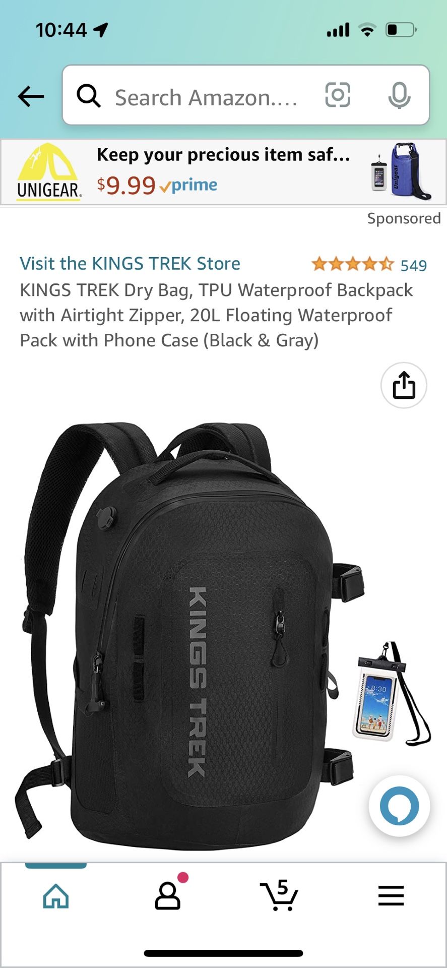  KINGS TREK Dry Bag, TPU Waterproof Backpack with