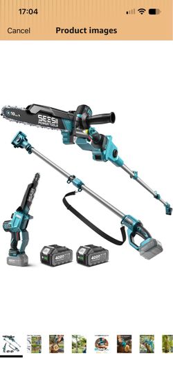 SEESII 10-Inch 2-in-1 Cordless Pole Saw & Mini Chainsaw,2 x 4.0Ah Batteries Brushless Handheld Chain Saw,Auto Oiling, Telescoping Pole with Pivoting H