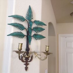 Pair Vintage Wall Mounted Brass Candelabra - $55