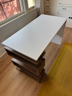 White & Walnut Desk – Modern Storage Design