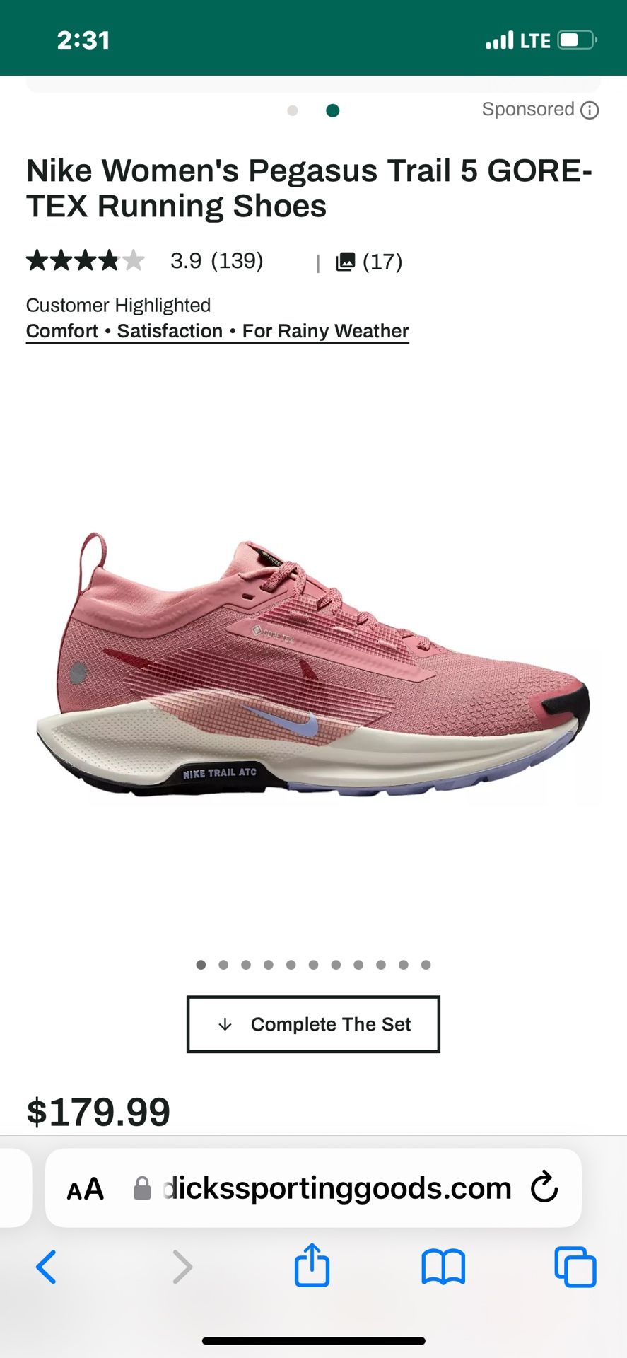 Nike Pegasus Trail 5 Gor-Tex Size 8 Shoe