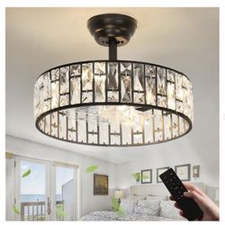17.71 in. Indoor Modern Black Crystal Ceiling Fan with Light Luxury Fandelier - New