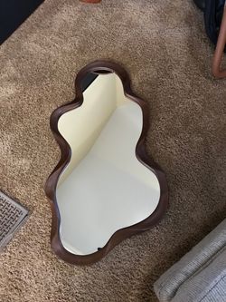 Large Asymmetrical Wall Mirror Irregular Wood Frame Mirror Modern Unique Wall-Mounted