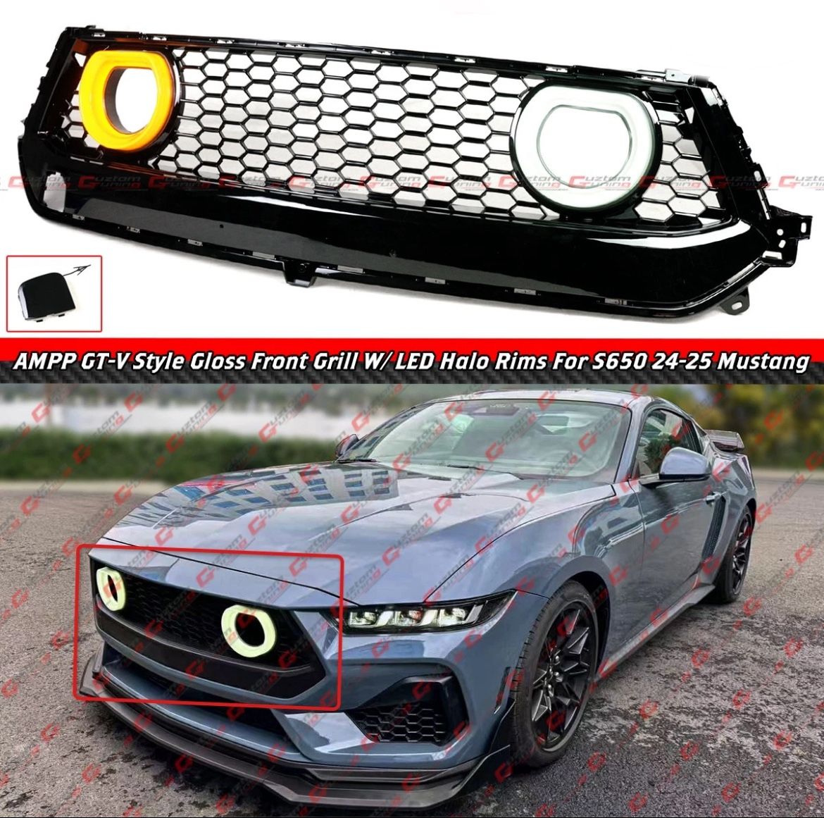24-26 Mustang Gloss Black Grill W/ LED Lights