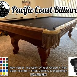 8 Foot Honey Wood Pool Table (Free Delivery & Install)