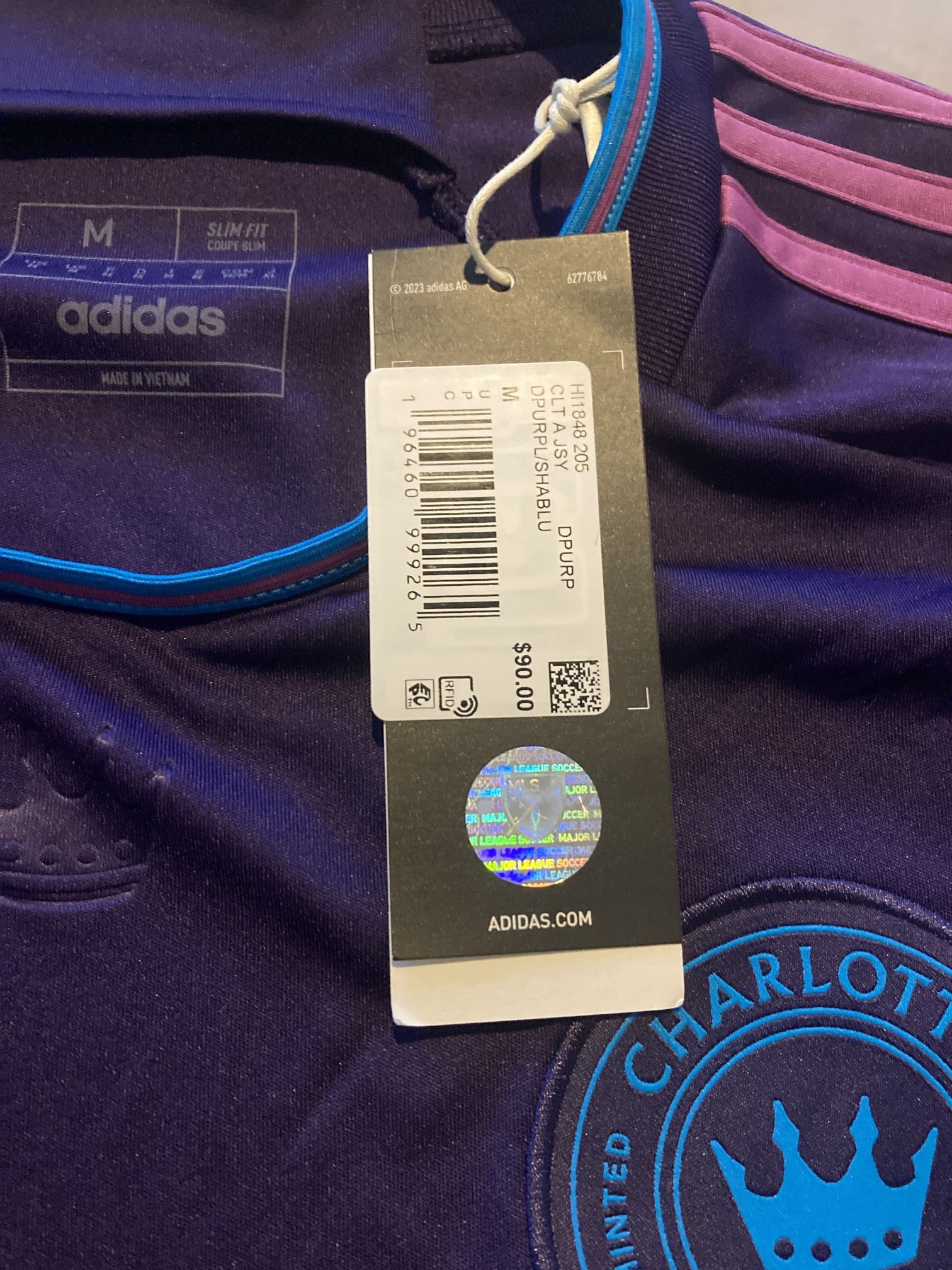 Adidas HI1848 Men’s Medium Charlotte FC Authentic Purple MLS Soccer Jersey