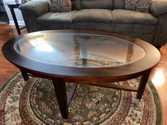 Oval Glass Wood Coffee Table and End tables