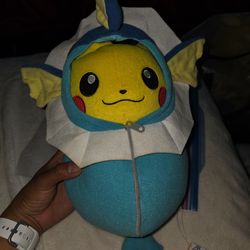 Pikachu Pokémon in Vaporeon sleeping bag plushie