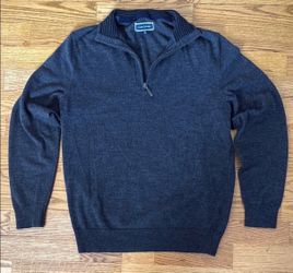 Club Room Mens Charcoal Gray Merino Wool Blend Quarter Zip Sweater Size M