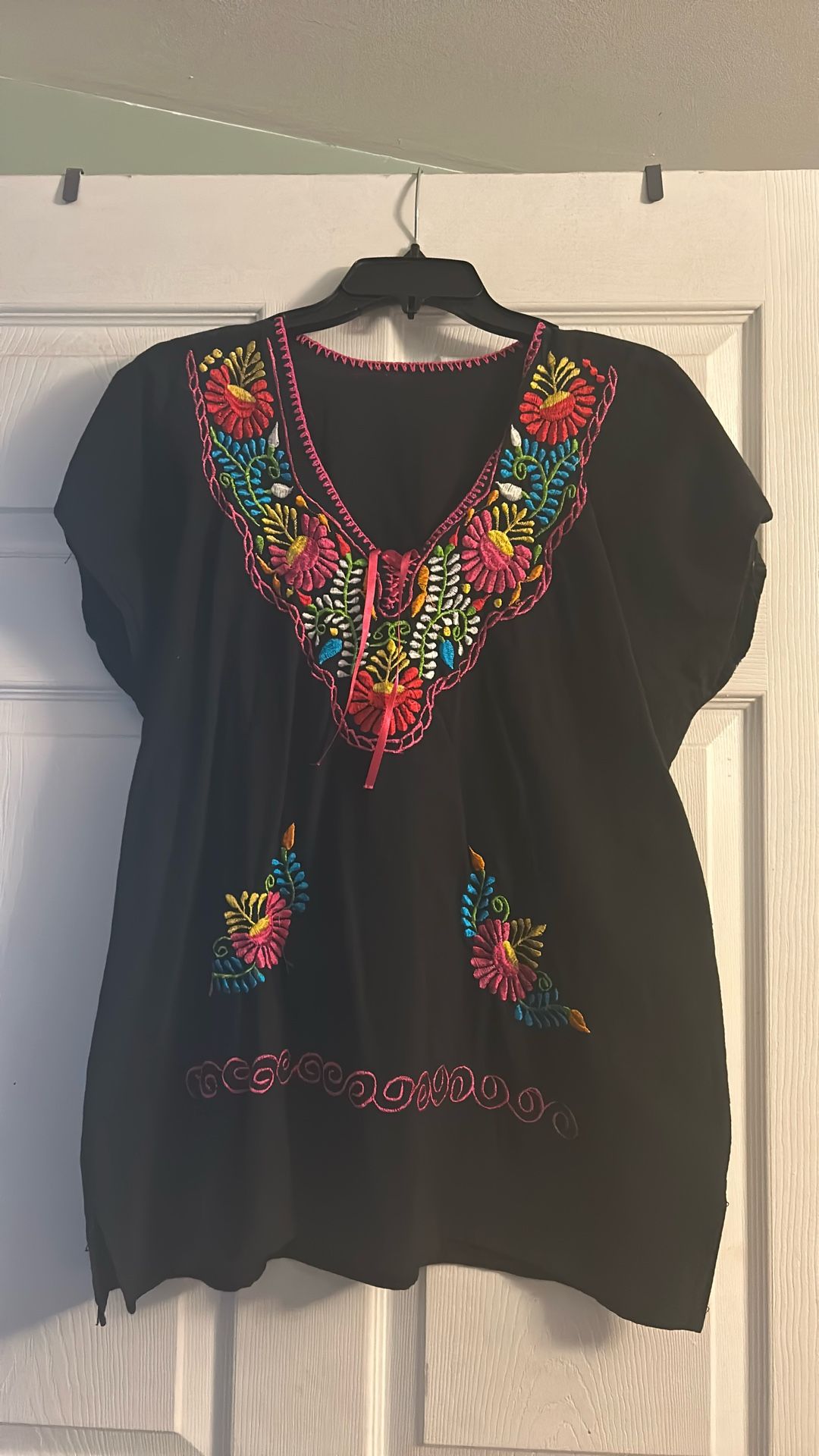 Embroidered Traditional Mexican Blouse,Large